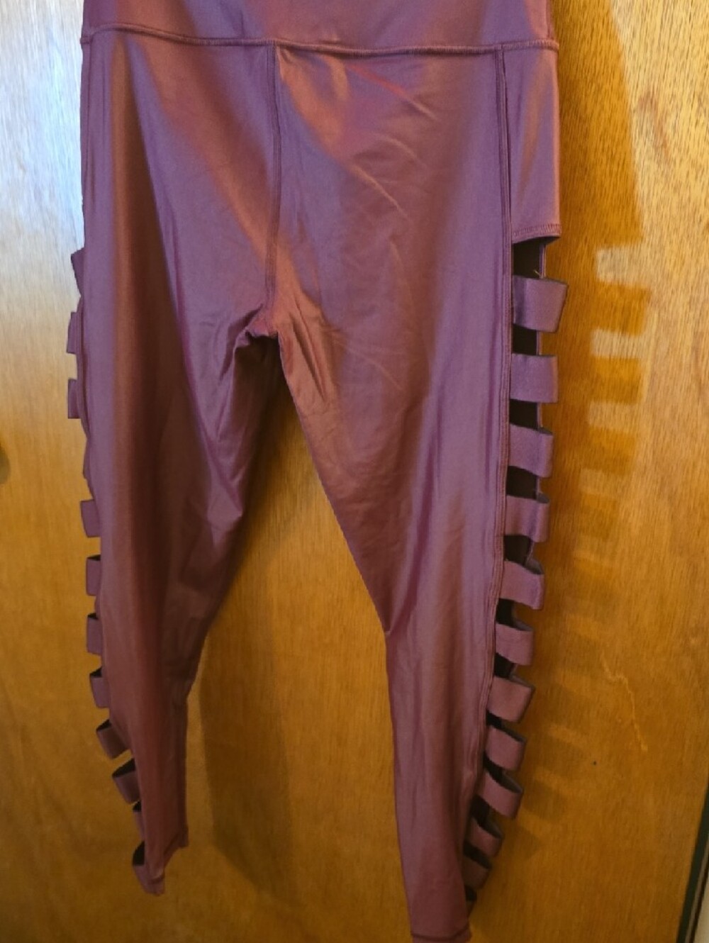 High-Rise Burgundy Cutout Side Leggings - Picture 7 of 7